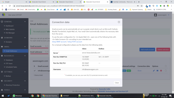 Connection Data Menu - EMAIL