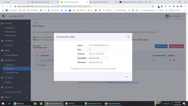 Connection Data Menu - FTP