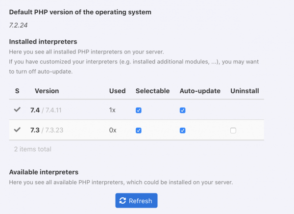 Keyhelp - Configuration - php-Interpreter Settings