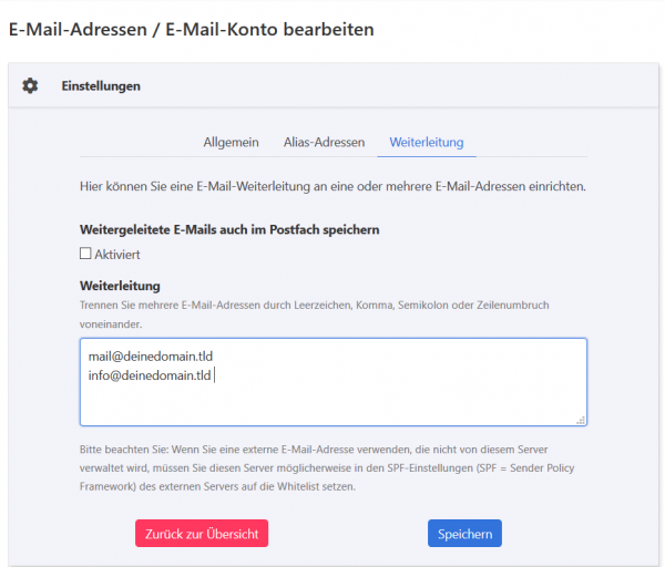 weiterleitungs-postfach einrichten